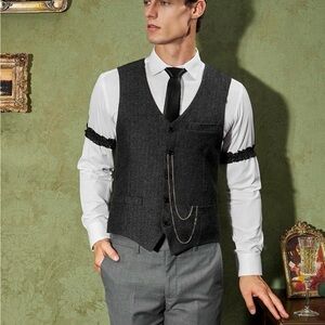 Men's Classic Gray Vest with Chain